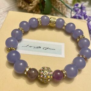 Lavender Quartz and Amethyst with Gold and CZ accents 11mm, stretch,